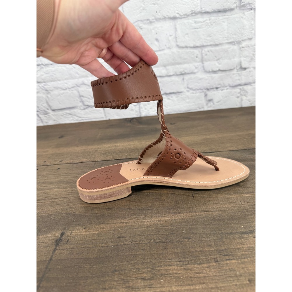 Jack Rogers Cognac Brown Leather Whipstitch Gladiator Thong Sandals Womens 7M - Picture 4 of 10